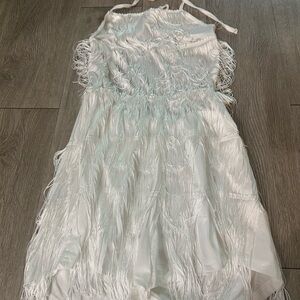 Lyaner White Fringe Flapper Swing Romper Set Sz S